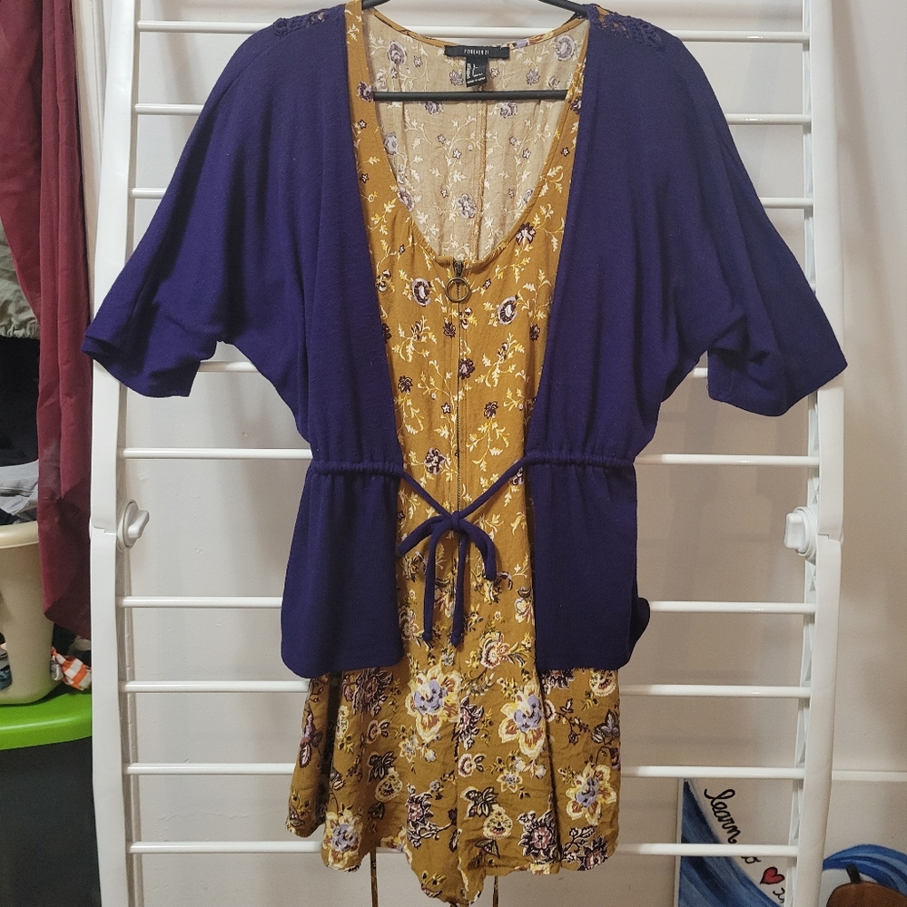 Forever 21 romper and purple cardigan